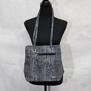 First Issue by Liz Claiborne Black & Grey Snake Skin Fabric Print Purse